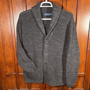 Polo Ralph Lauren Women’s Cotton Shawl Collar Charcoal Cardigan Sz. Large